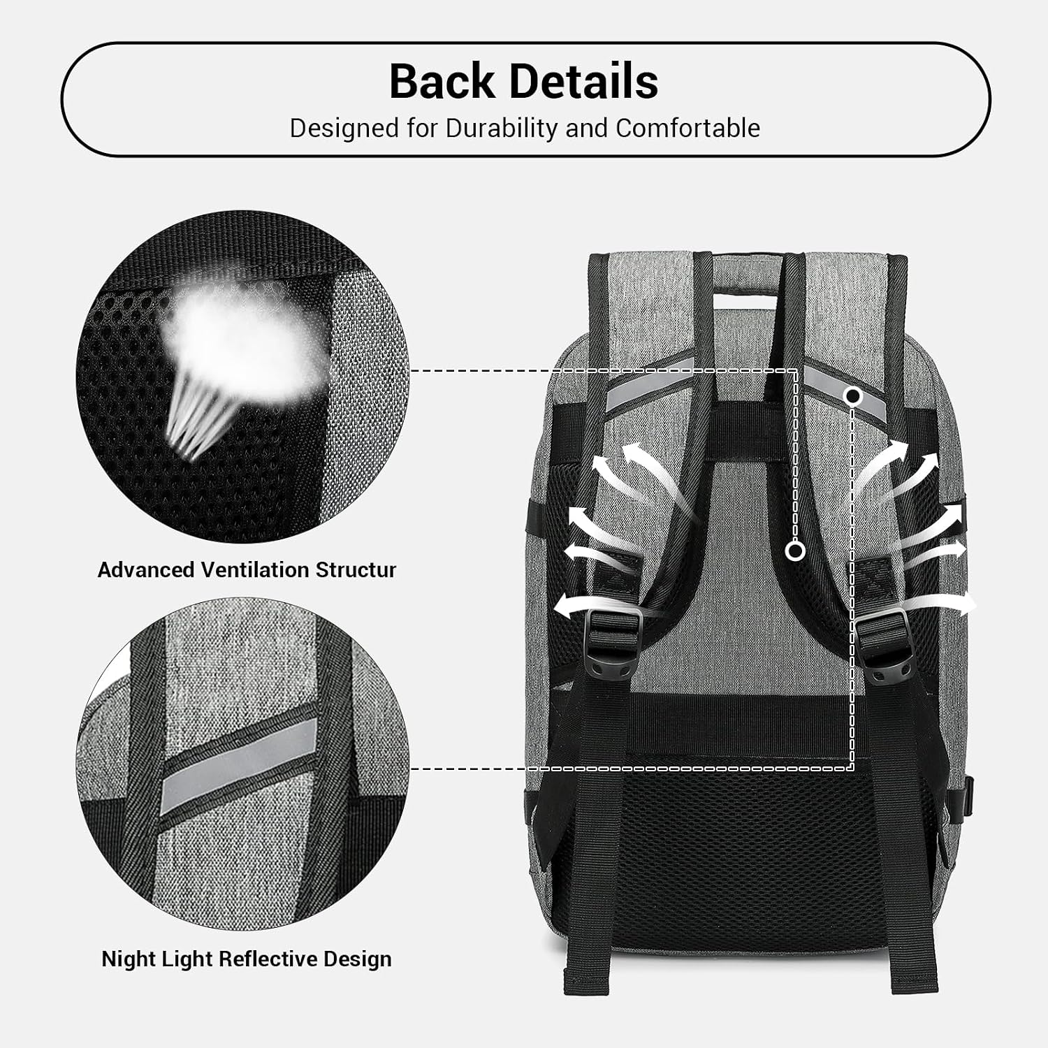 Thumbnail 3 de Kono 20L Travel Backpack in Grey with Padded 15.6-inch Laptop Compartment
