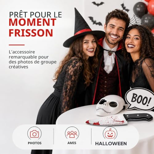 Detalle de FASCHINFEVER Faux couteau d’Halloween, 34 cm, plastique léger et lame effet sang