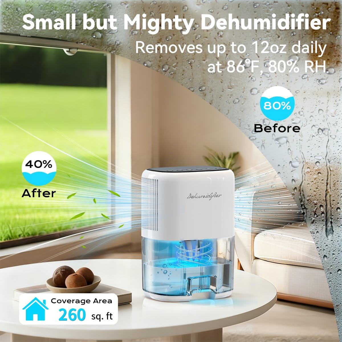Thumbnail 1 de Small Dehumidifier for Home with 44OZ Tank, Auto Off & Defrost – 5 Timers, 3 Modes, 10 Color Lights