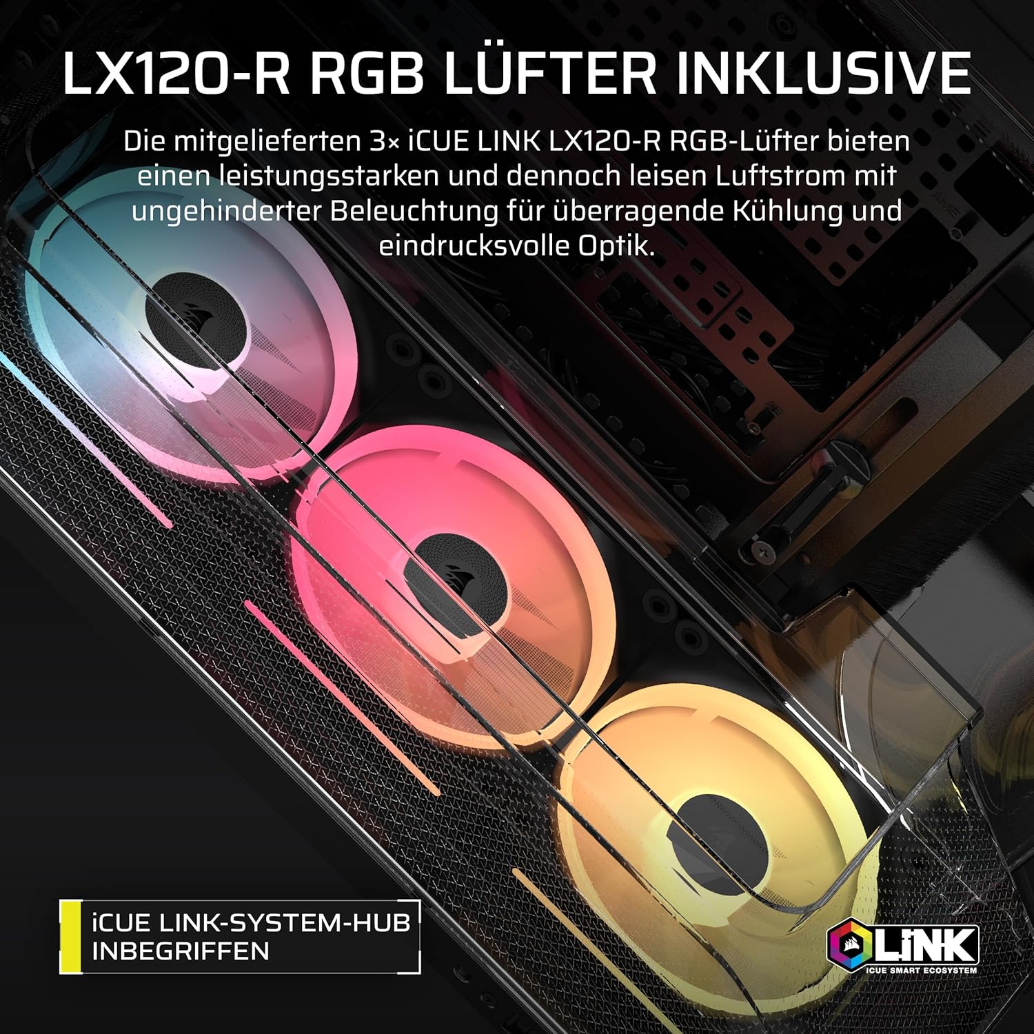 Thumbnail 5 de CORSAIR AIR 5400 LX-R RGB iCUE LINK Dreifach-Kammer-Mid-Tower: Kühlungslösung mit drei Kammern