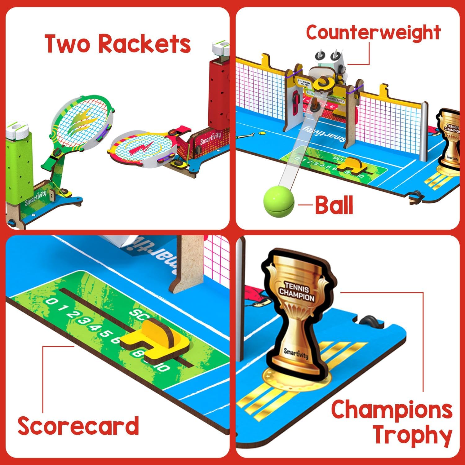 Detalle de Smartivity DIY Tabletop Tennis Game, 2-Player Mechanical STEM Kit for Kids 6–12