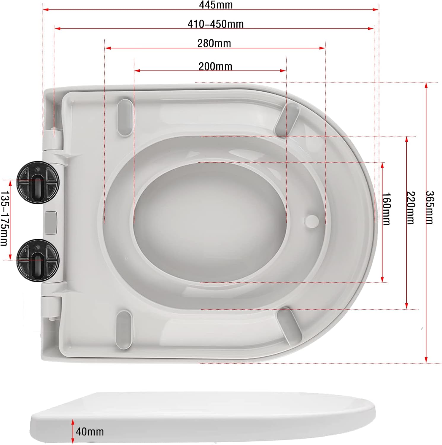 Detalle de D Shape Family Toilet Seat with Built‑In Child Seat – Soft Close, Quick Release, Adjustable Hinges (UK Compatible)