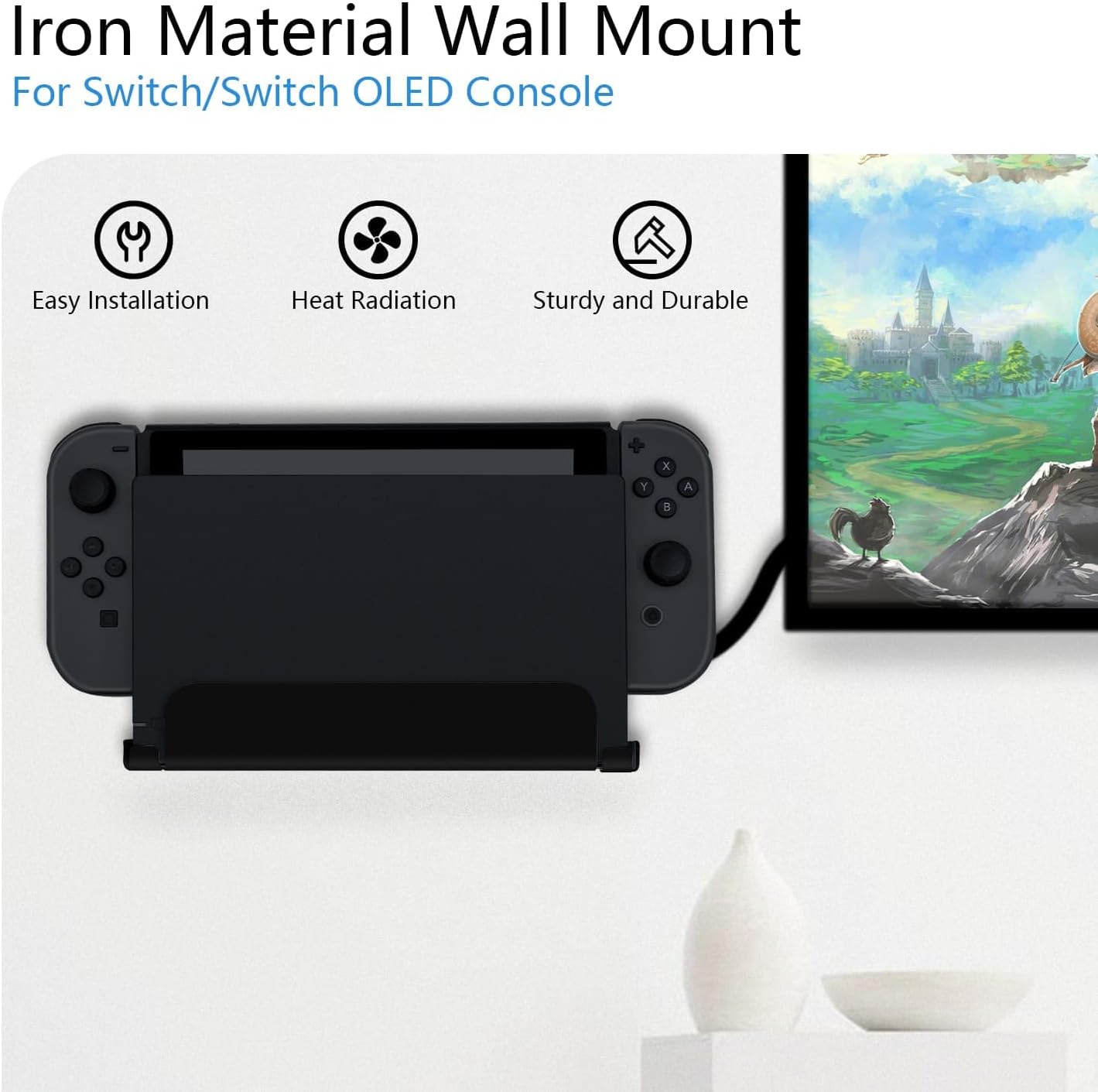 Detalle de Mcbazel Wandhalterung für Switch OLED / NS Switch (Metall) mit Joy-Con-Haken – Schwarz
