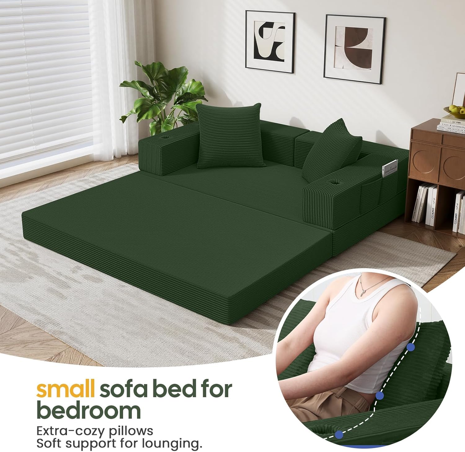Detalle 2 de COMAX Folding Sofa Bed 4-in-1 Yellow 🛋