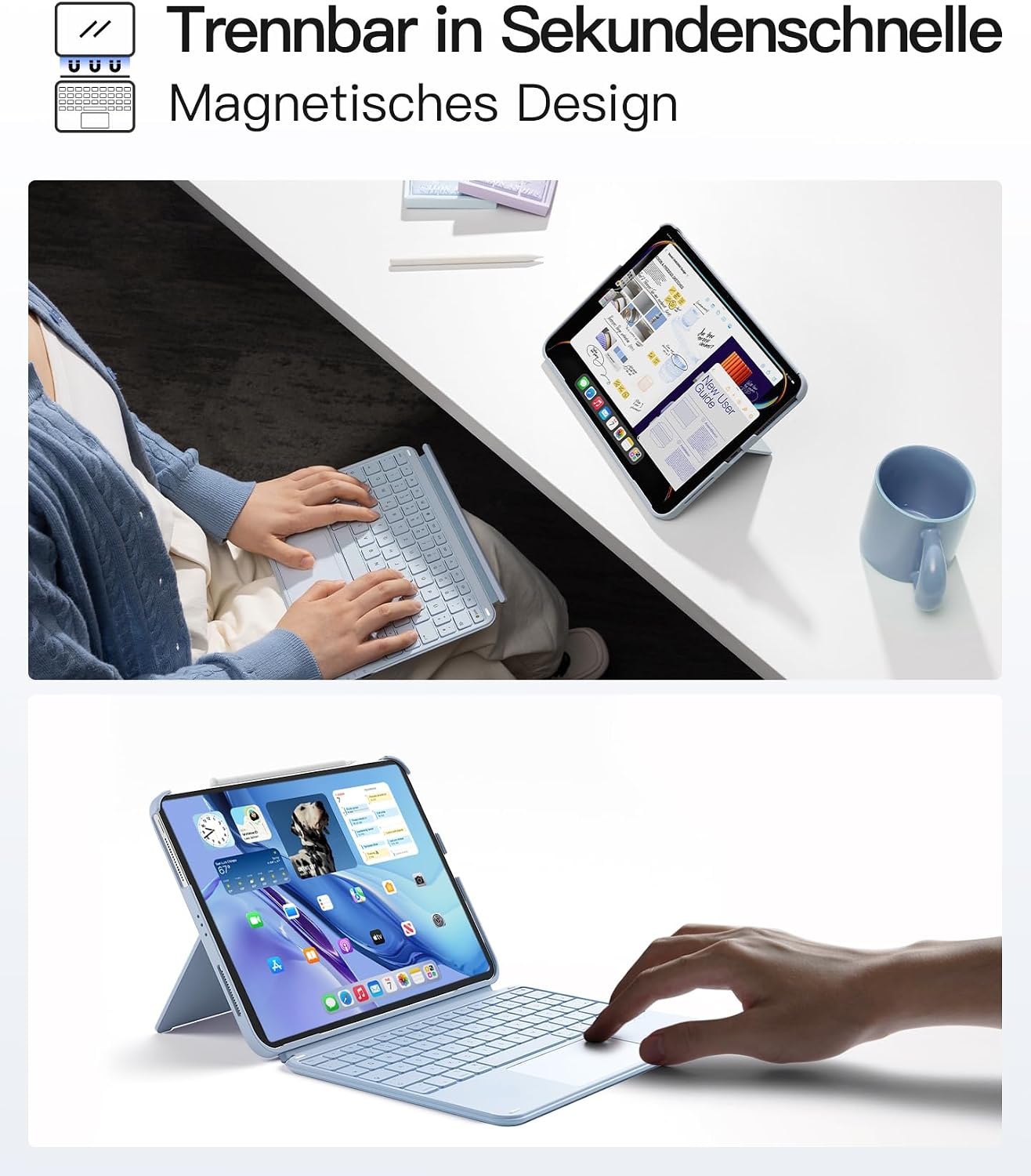 Detalle de Inateck Hülle mit Tastatur für iPad 11 Zoll & Pro 11, A16/M3 2025 – Ultraleicht, abnehmbar, Touchpad