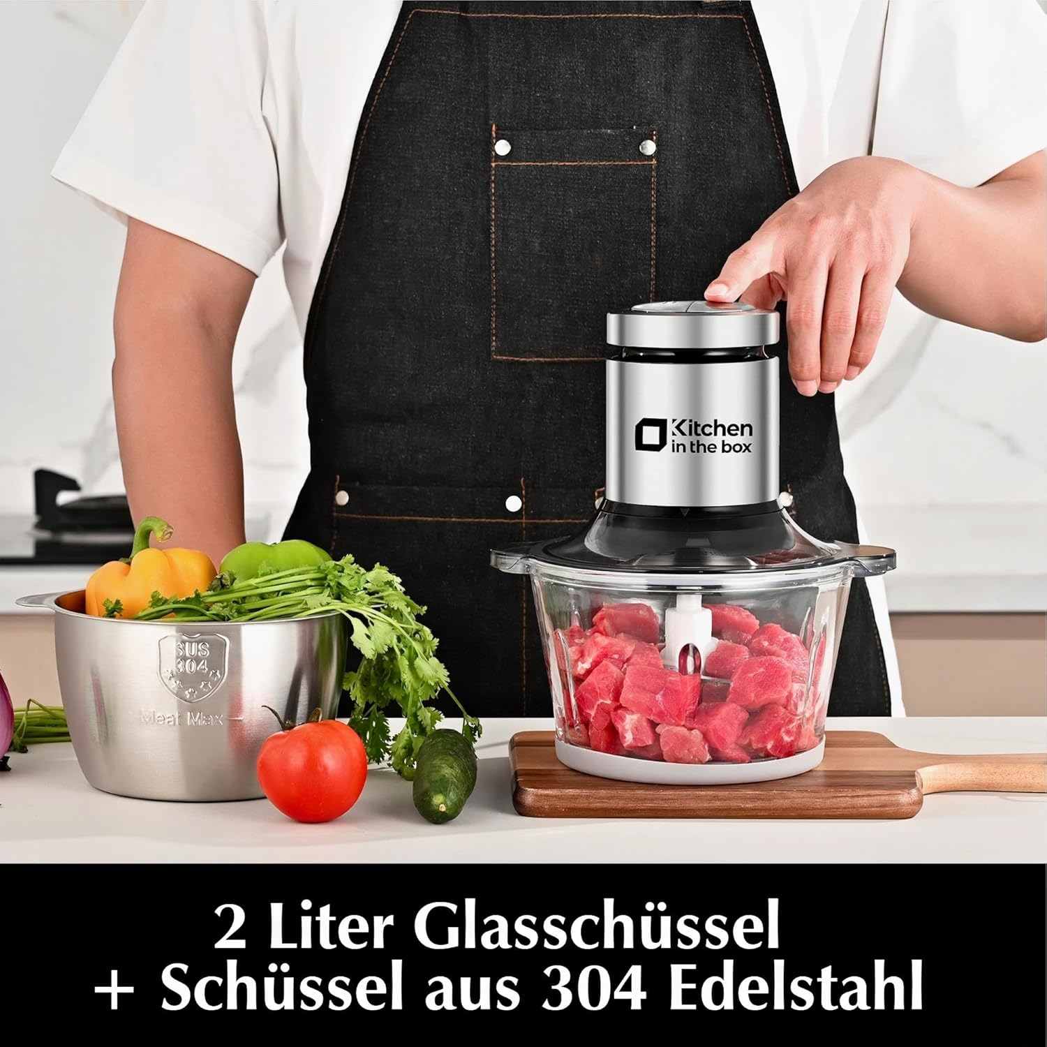 Thumbnail 1 de Kitchen in the Box elektrischer Zerkleinerer mit 400 W Motor, 2× 2‑L Schüsseln und Edelstahl‑Klingen