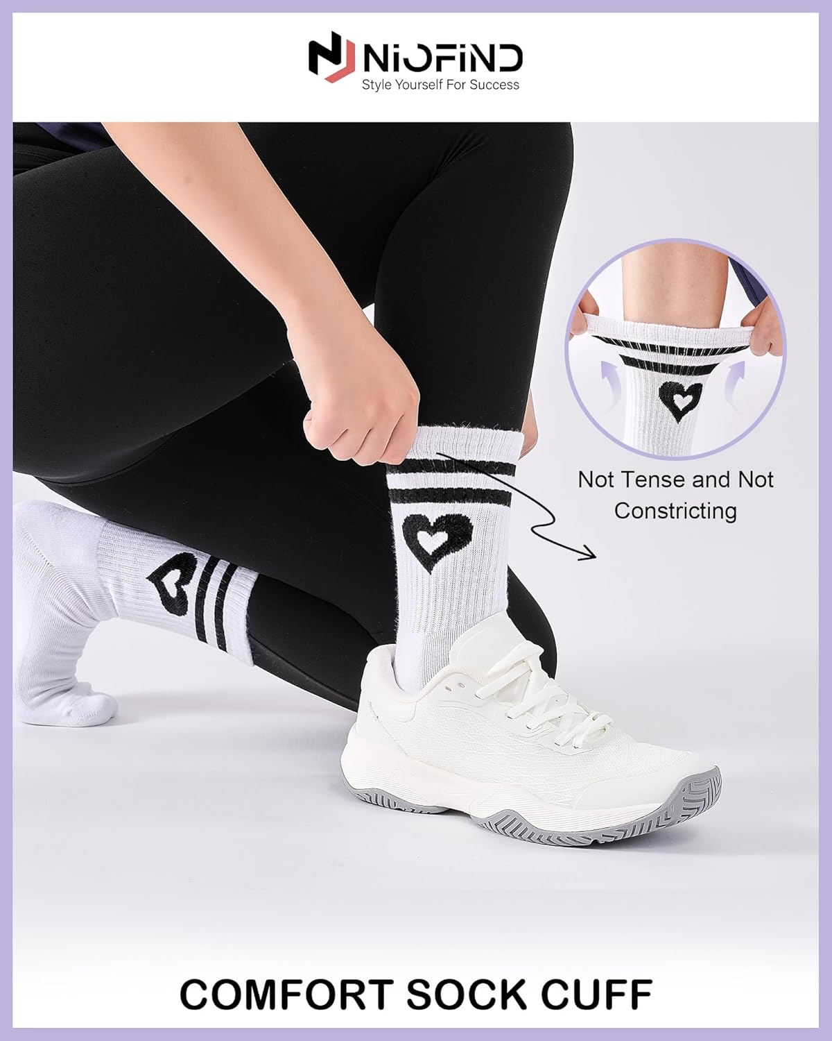 Thumbnail 3 de Niofind Calzini da tennis donna alti (3 paia) con cuore: comfort antivesciche per corsa e sport