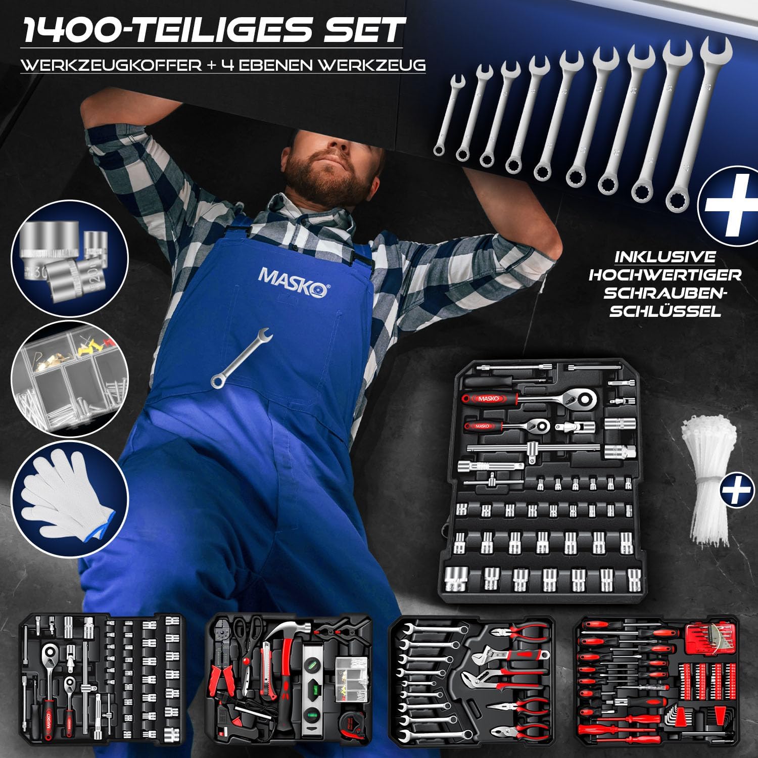 Thumbnail 5 de MASKO Werkzeugkoffer 1.400-teilig im Aluminiumkoffer mit Rollen (Trolley-Funktion)