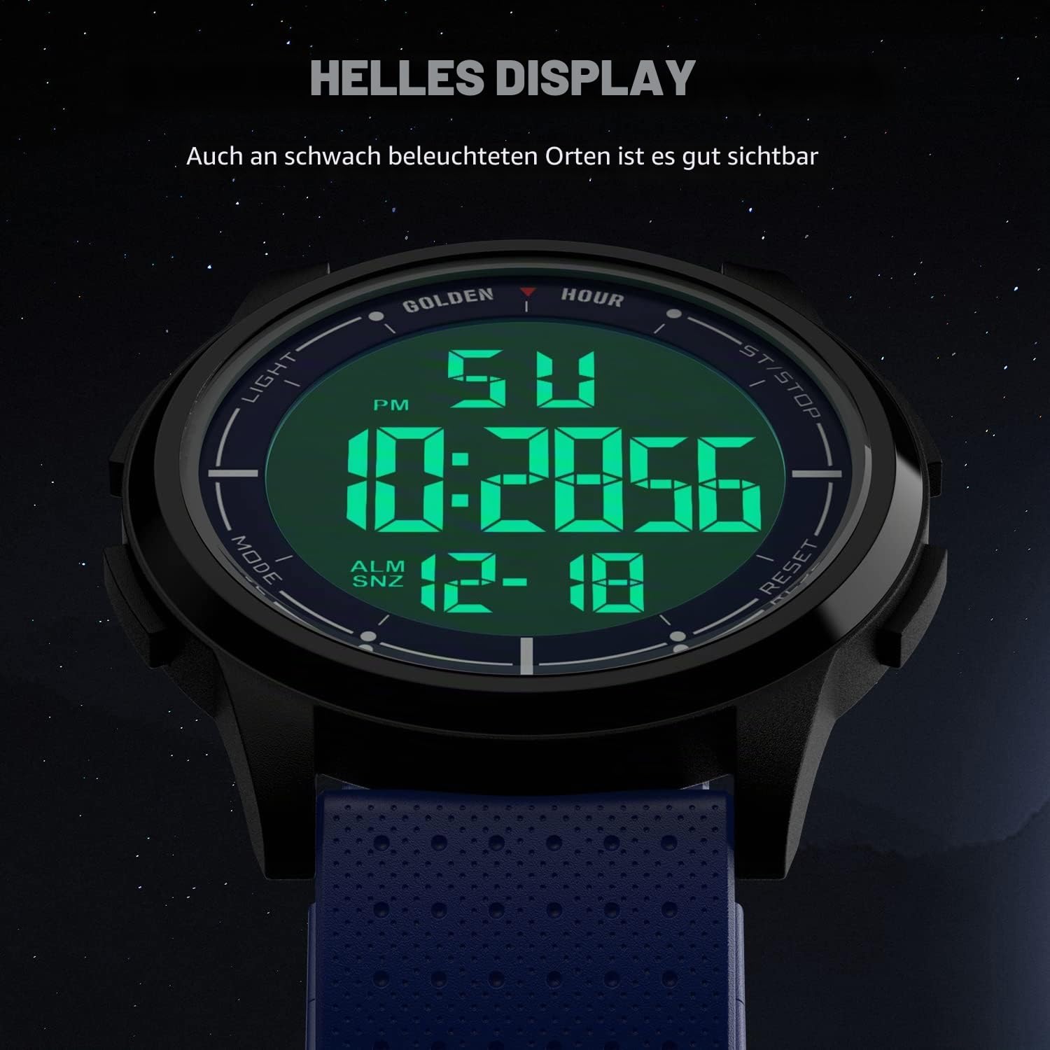 Detalle de GOLDEN HOUR Ultradünne Minimalistische Sportuhr – wasserdicht, helles Display, Weitwinkel-Gehäuse