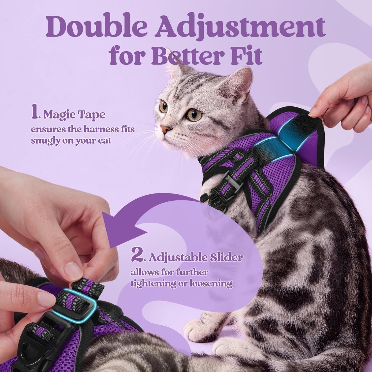 Thumbnail 2 de Rabbitgoo Cat Harness and Leash Set (Escape Proof) – Adjustable Soft Vest, Reflective Strip, Purple, Size S