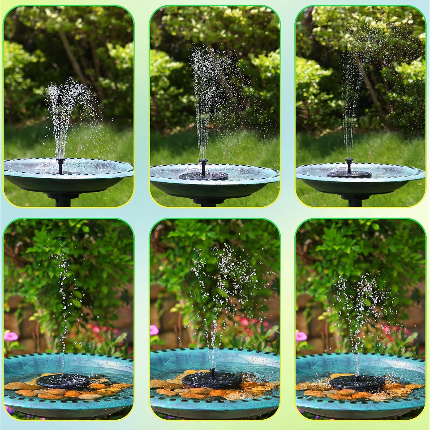 Detalle de AMZtime Solarbrunnen für Draussen – Upgraded Solar Springbrunnen mit 6 Düsen, Vogelbad und Teichpumpe