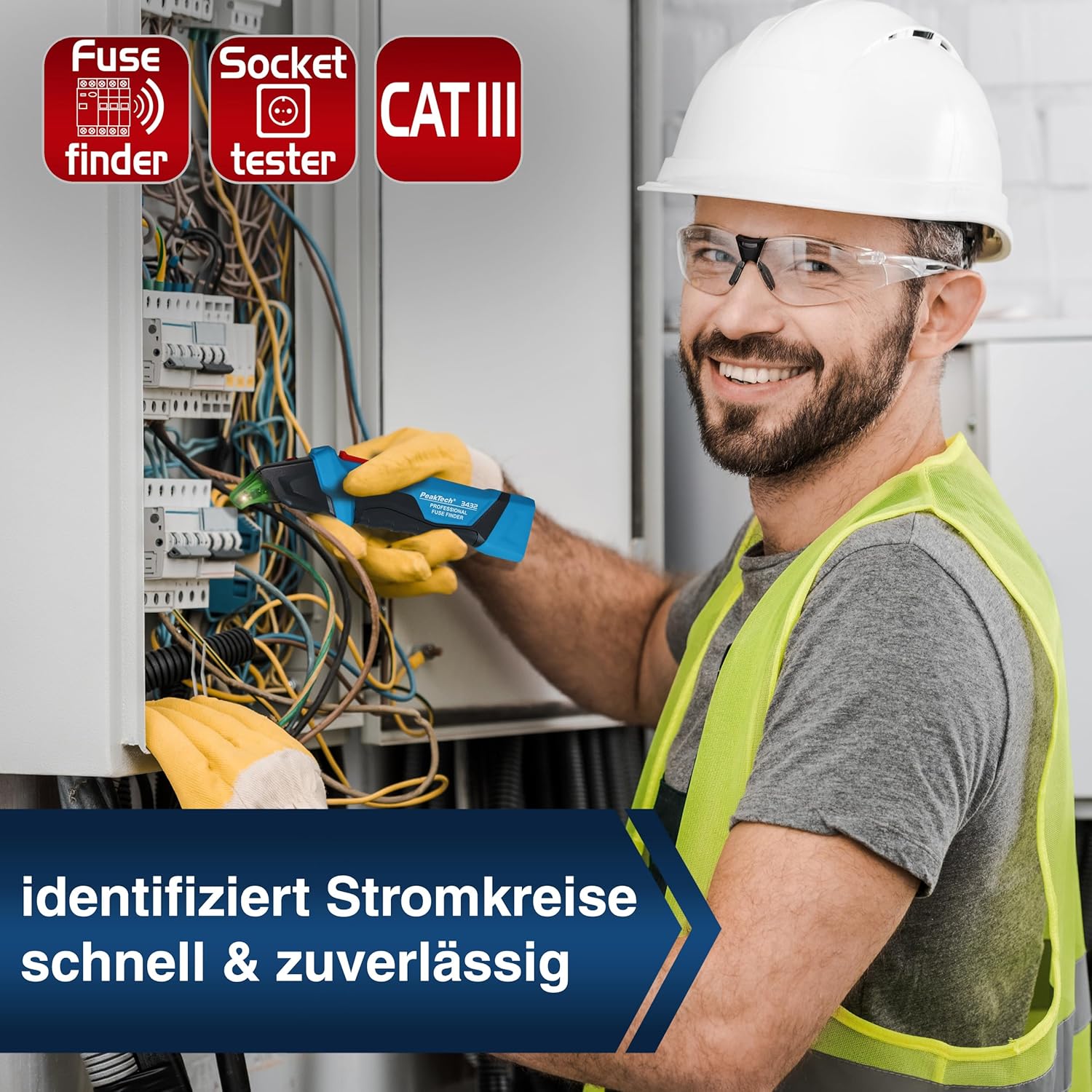 Thumbnail 3 de PeakTech P 3432 Sicherungsfinder und Spannungsprüfer – NCV-Phasenprüfer mit Steckdosentester