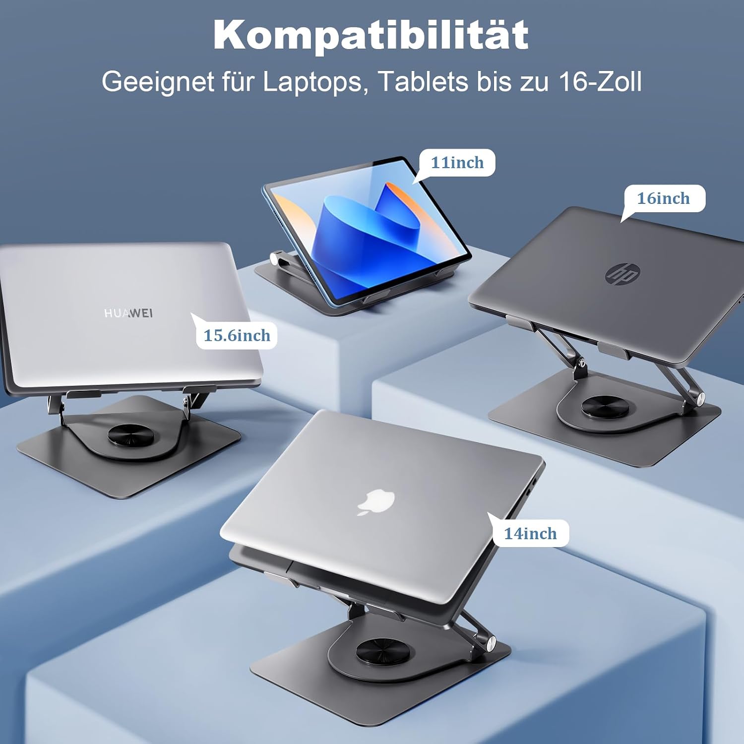 Detalle de ICARE Laptop Ständer mit Magnetischem Laptop Kühler – 2-in-1, 360° Drehbasis, 10 kg Tragkraft, 18 dB, bis 16 Zoll