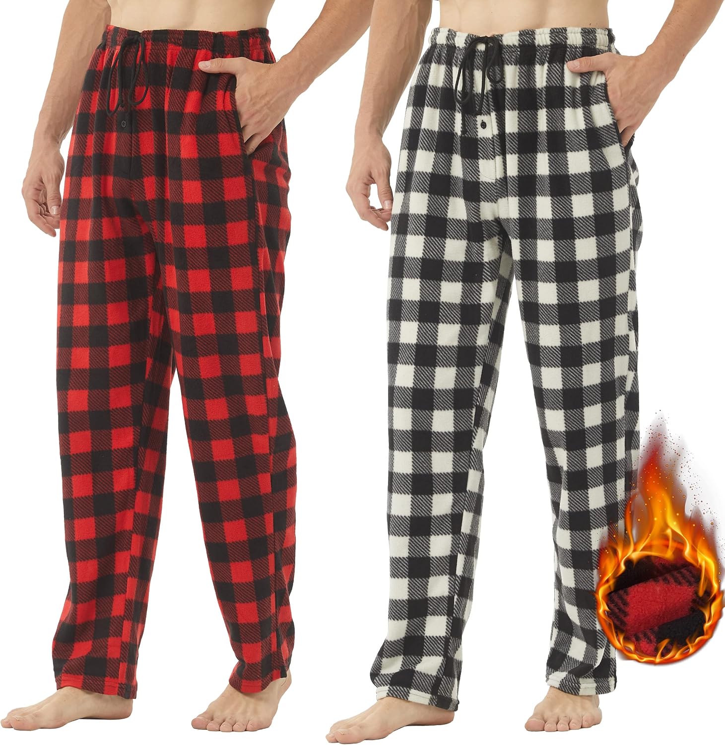 Detalle 2 de YUSHOW Lot de 2 Pantalons de Pyjama Homme polaire à carreaux
