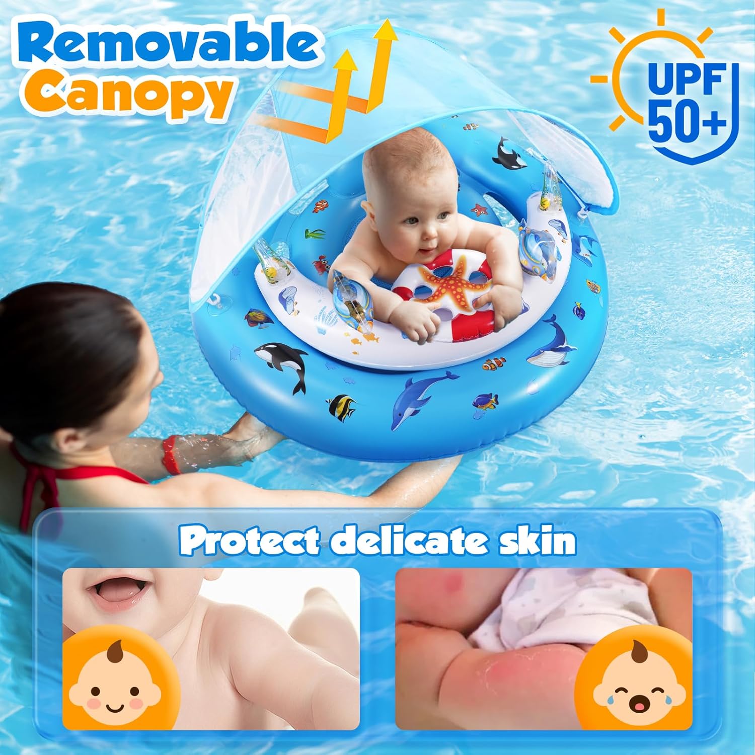 Thumbnail 2 de Baby Pool Float with Canopy UPF50+ Sun Protection (Adjustable Safety Seat) for Ages 6–36 Months