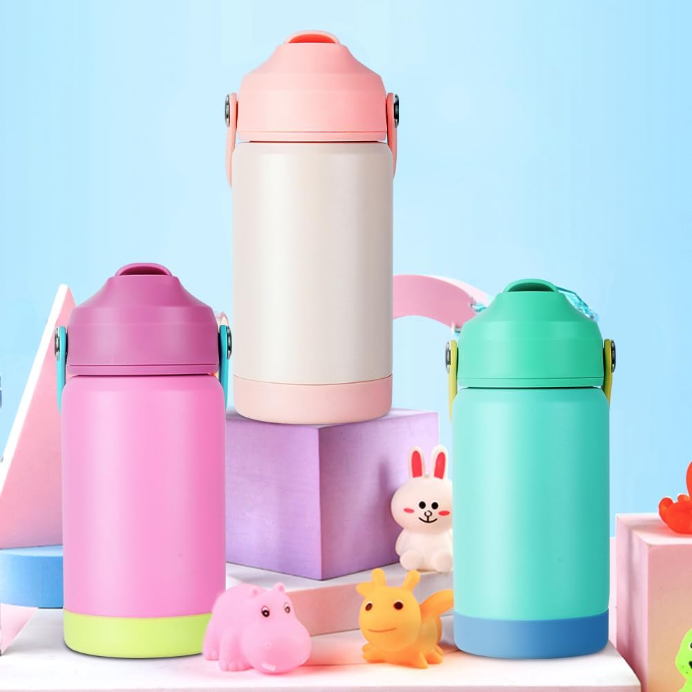 Detalle 1 de AMFUN Kinder Edelstahl-Wasserflasche 350 ml mit Strohhalm (BPA-frei), auslaufsicher