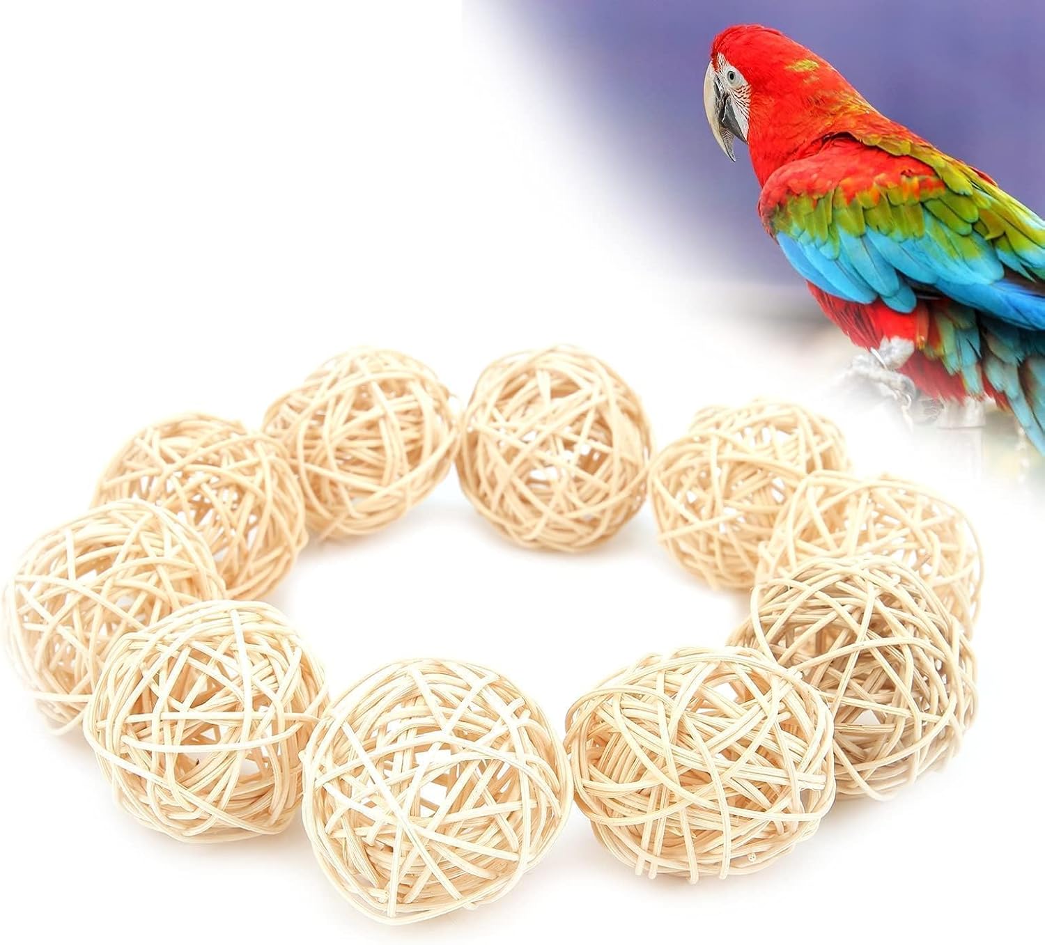 Detalle 2 de Hztyyier 10Pcs Rattan Balls for Paro t Parakeet Budgie Cockatoo – Natural Chewing Toys