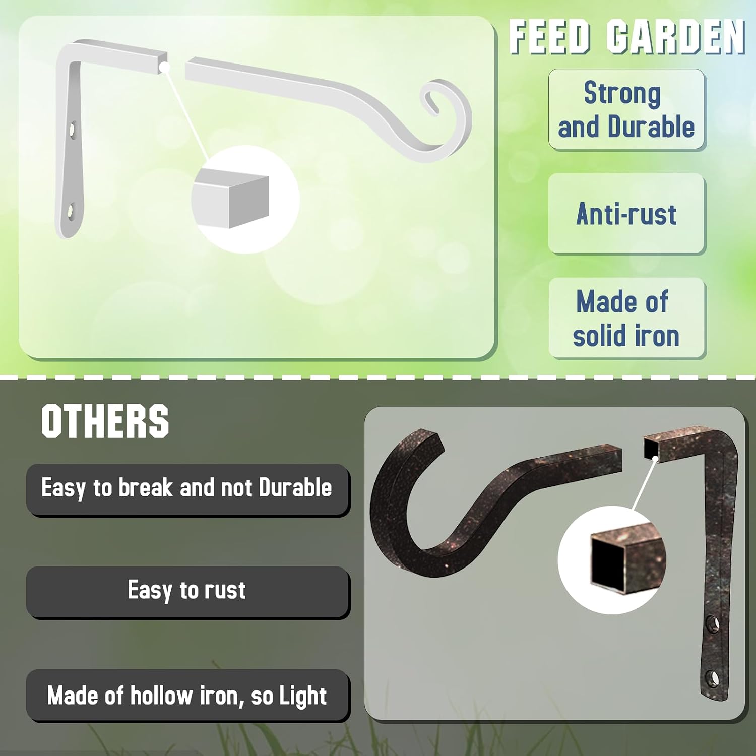 Detalle de FEED GARDEN BJC-CBG-12IN-2 Plant Hooks, 2-Pack White Wall-Mount Brackets