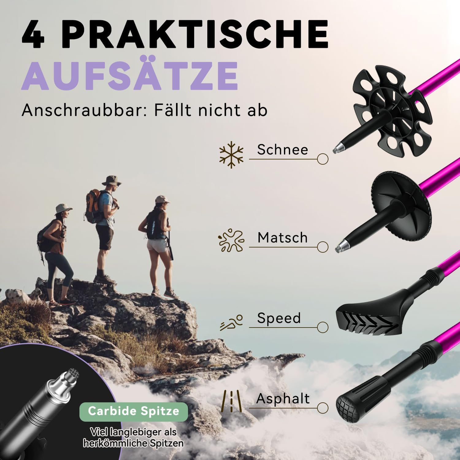 Detalle 2 de DOBESTS Wanderstöcke: Faltbare Nordic Walking Stöcke aus Aluminium 110–130 cm