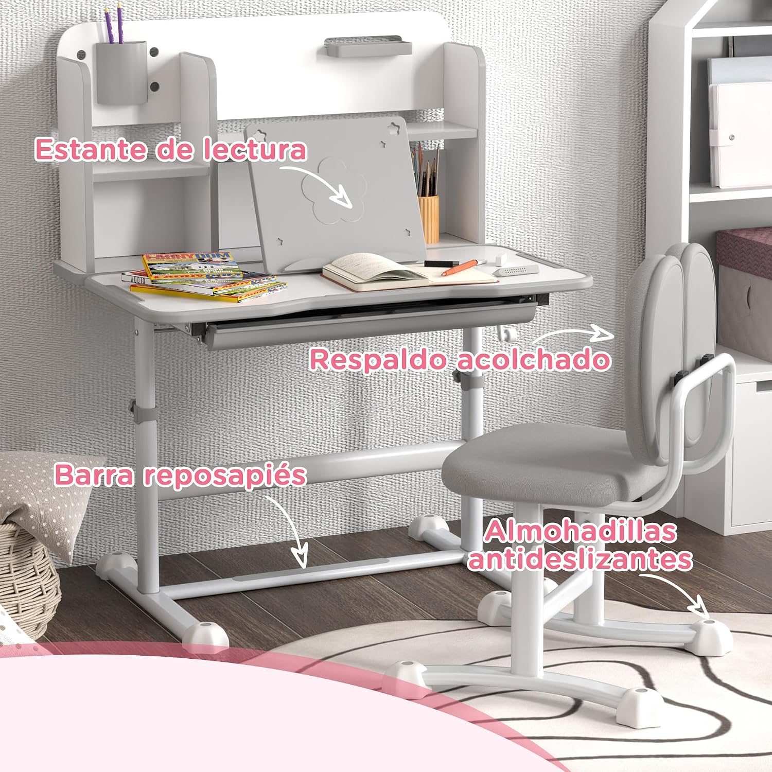 Thumbnail 6 de AIYAPLAY Escritorio y Silla Infantil Gris 80x55 cm