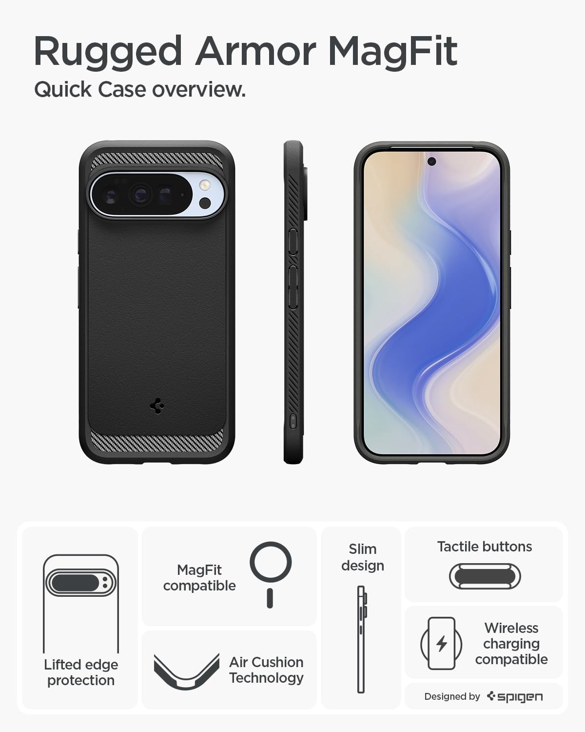 Thumbnail 2 de Spigen Cover Rugged Armor MagFit per Google Pixel 10 Pro XL – Supporto MagSafe e PixelSnap, Nero opaco