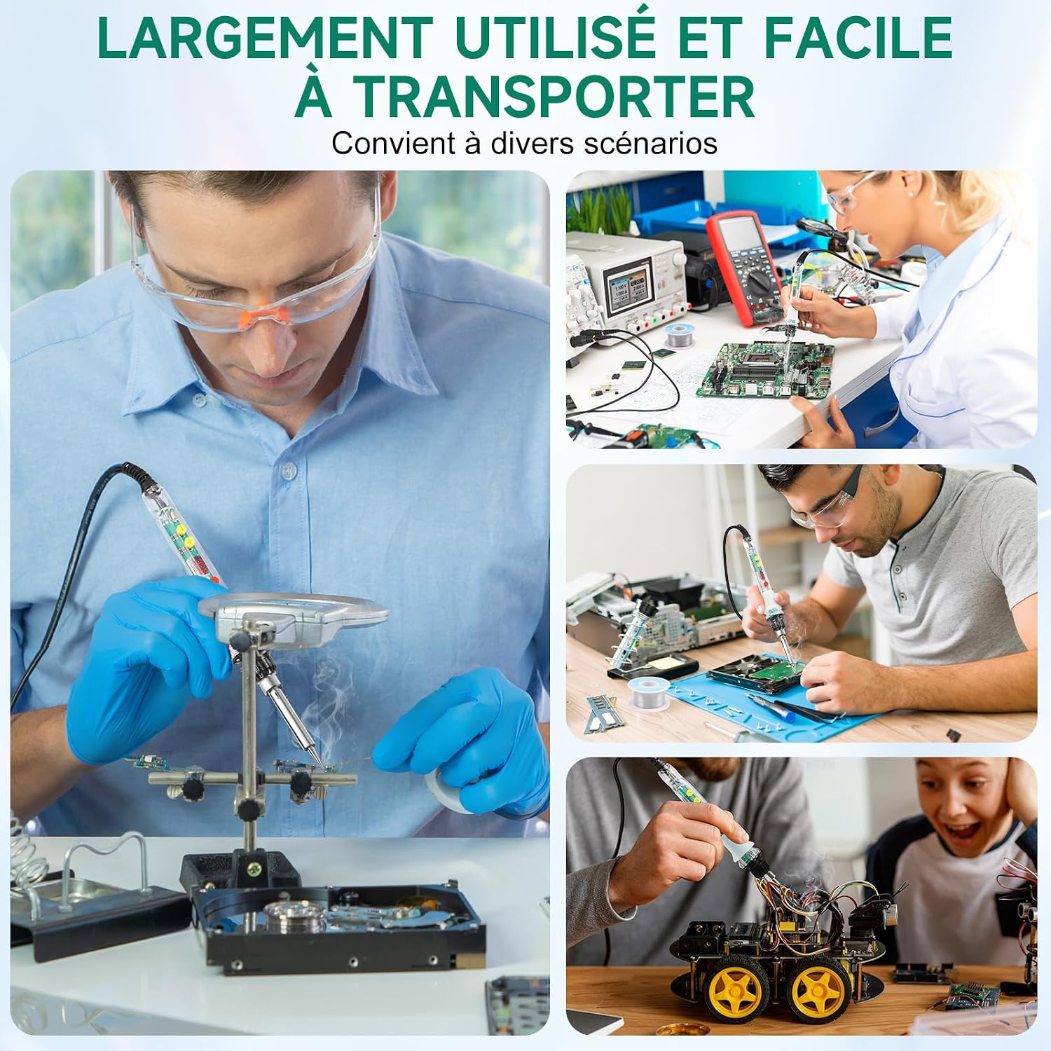 Detalle de Kit fer à souder OneAmg 80 W à température réglable 180–500 °C (5 pannes) avec fil, pompe à dessouder et accessoires