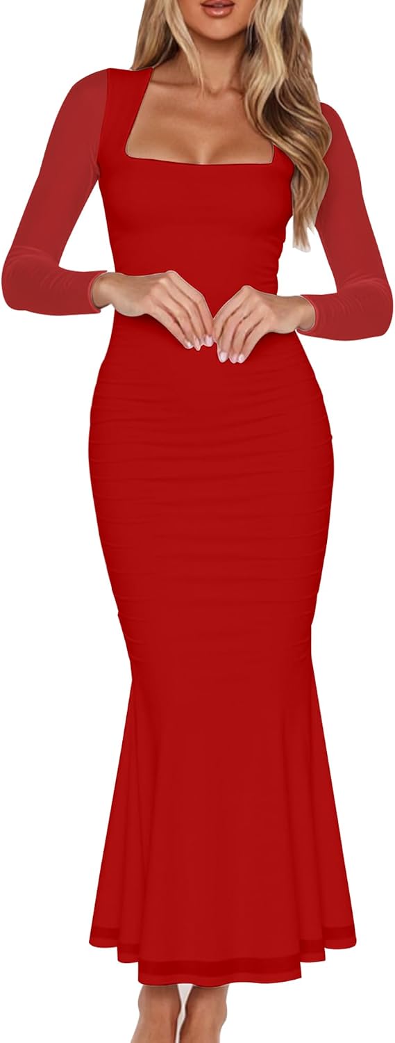 Thumbnail 6 de BORIFLORS Ruched Mesh Maxi Dress XS–XL