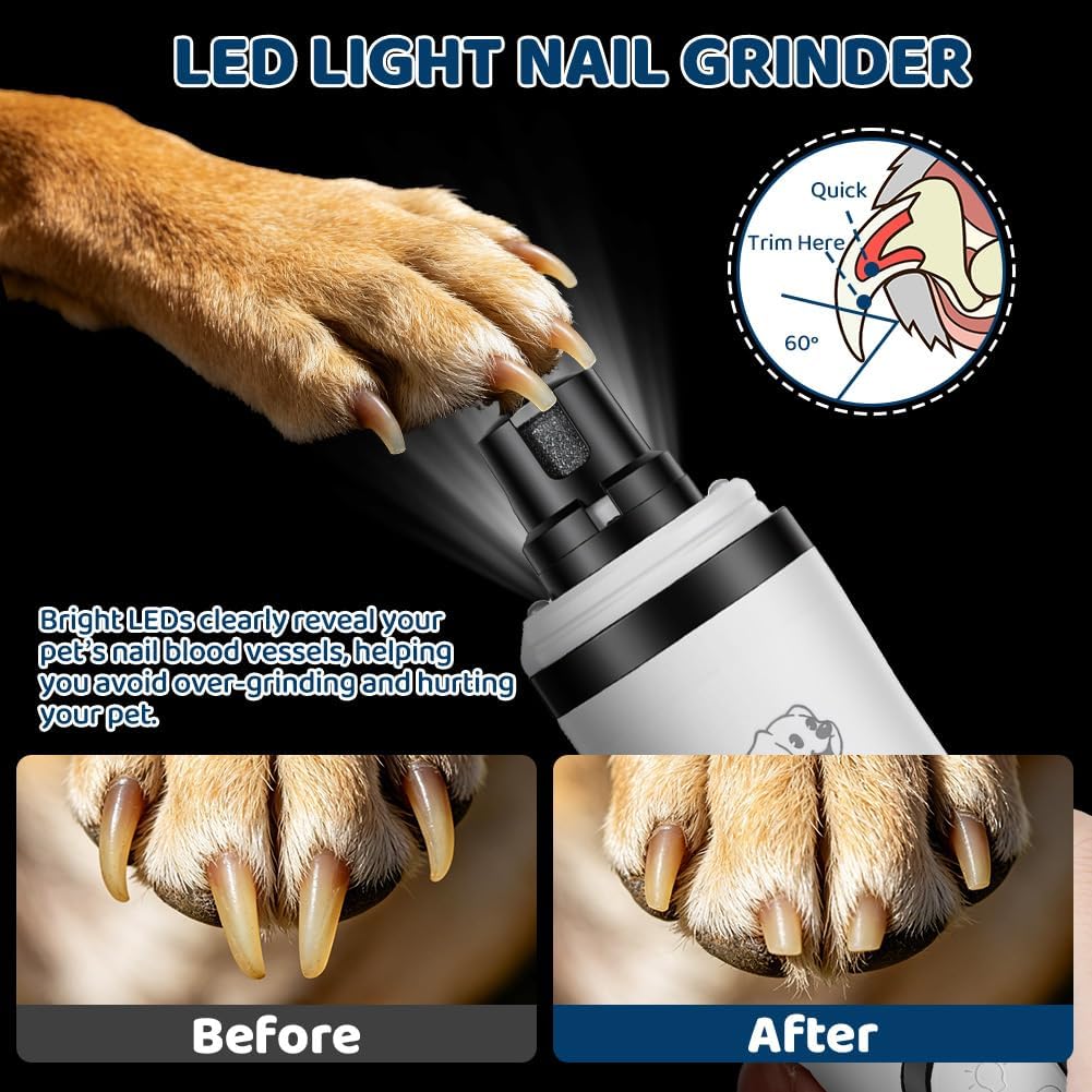 Thumbnail 5 de Aolso Lime à Ongles pour Chien et Chat — Ponceuse rechargeable silencieuse, 3 vitesses, LED, 2 têtes de rechange (Blanc)
