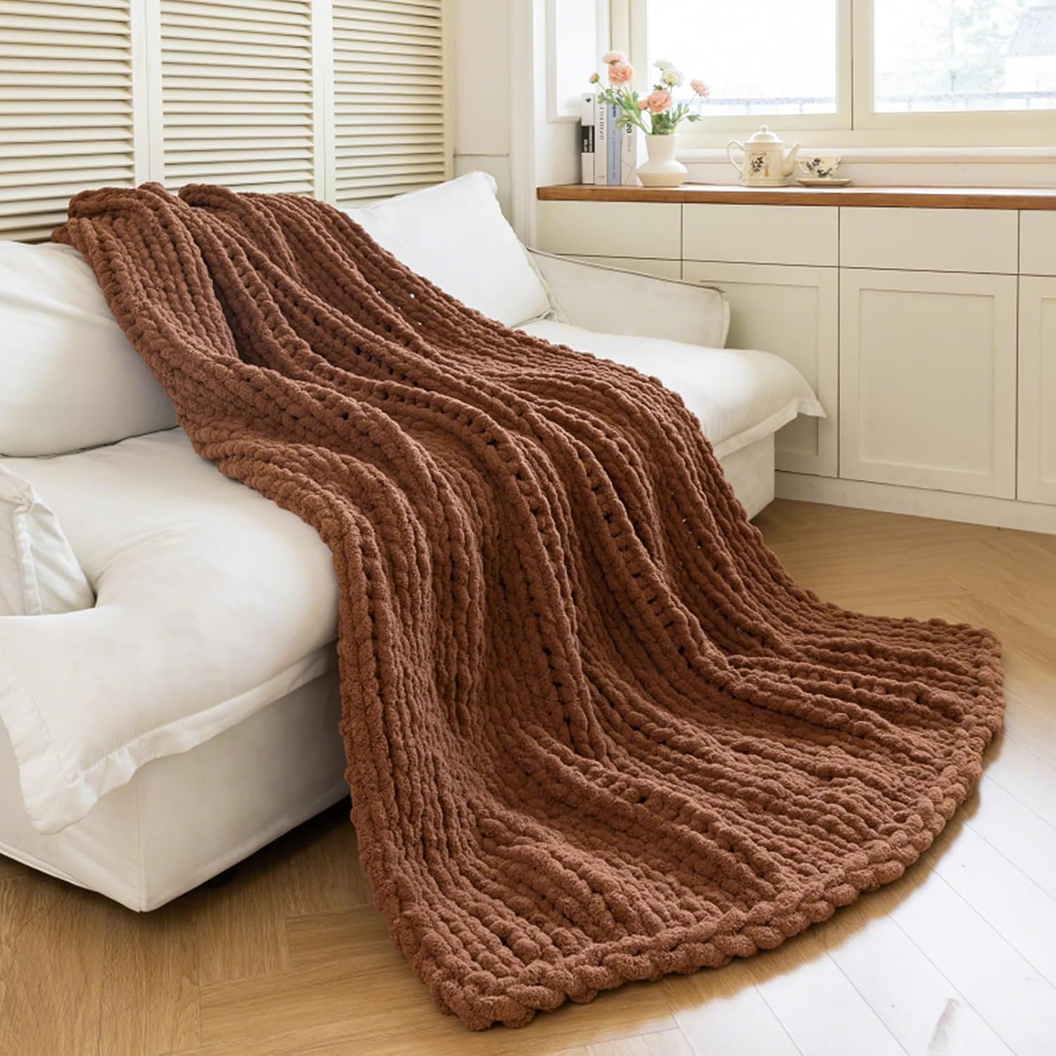 Detalle de Larexius Chunky Knit Blanket - 40 x 50 Luxury Woven Knit Throw