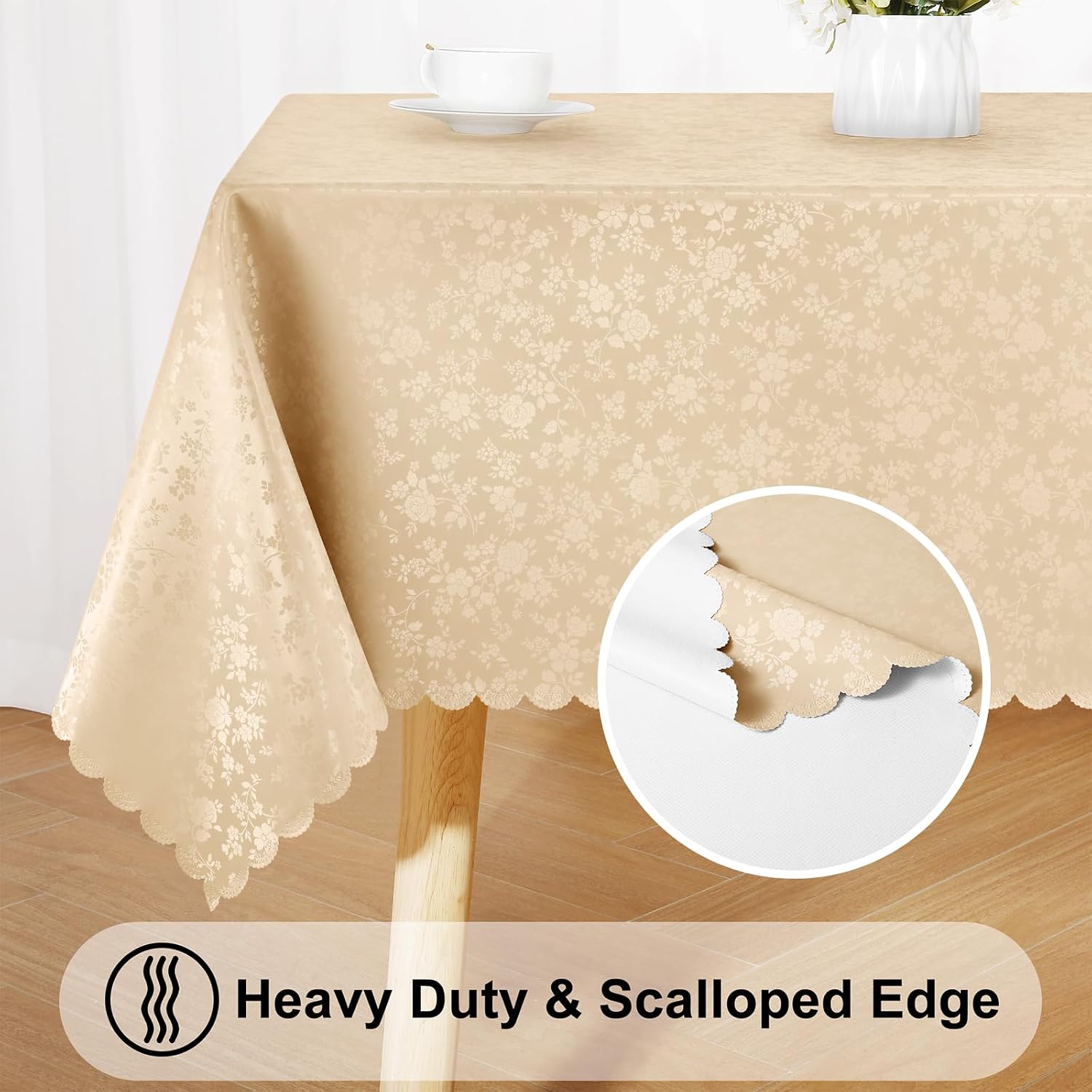 Thumbnail 3 de Smiry Square Table Cloth, Waterproof Heavy Duty Vinyl Tablecloths (54" x 54", Champagne)