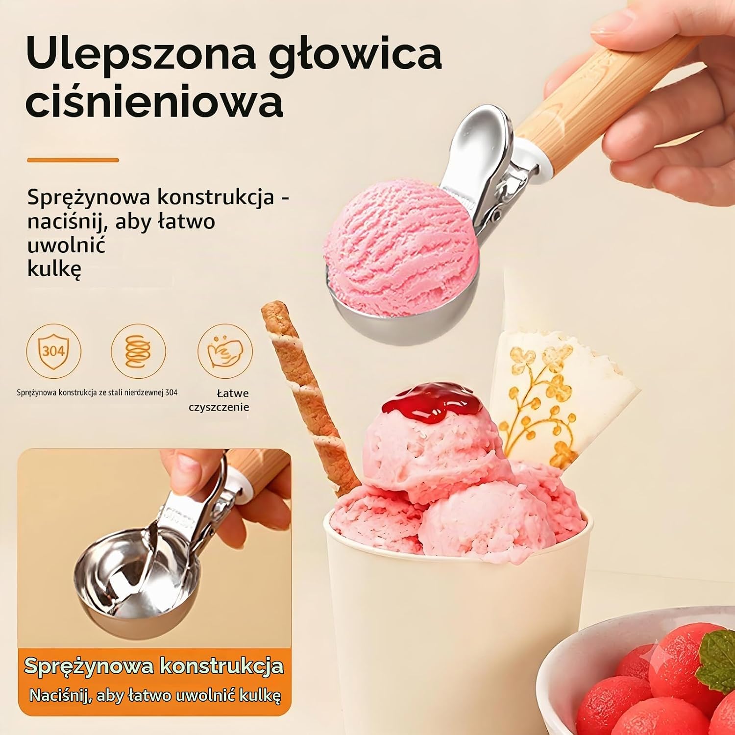 Detalle de Kisstta 679869 – łyżka do lodów ze stali nierdzewnej z wypychaczem