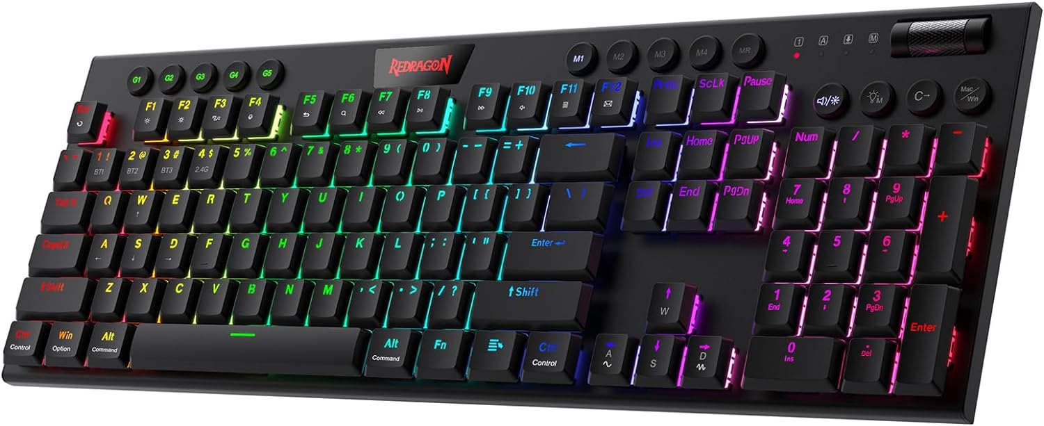 Detalle de Redragon K618 Horus Wireless RGB Low Profile Mechanical Keyboard (Tri-Mode: Bluetooth/2.4Ghz/Wired) with Linear Red Switch