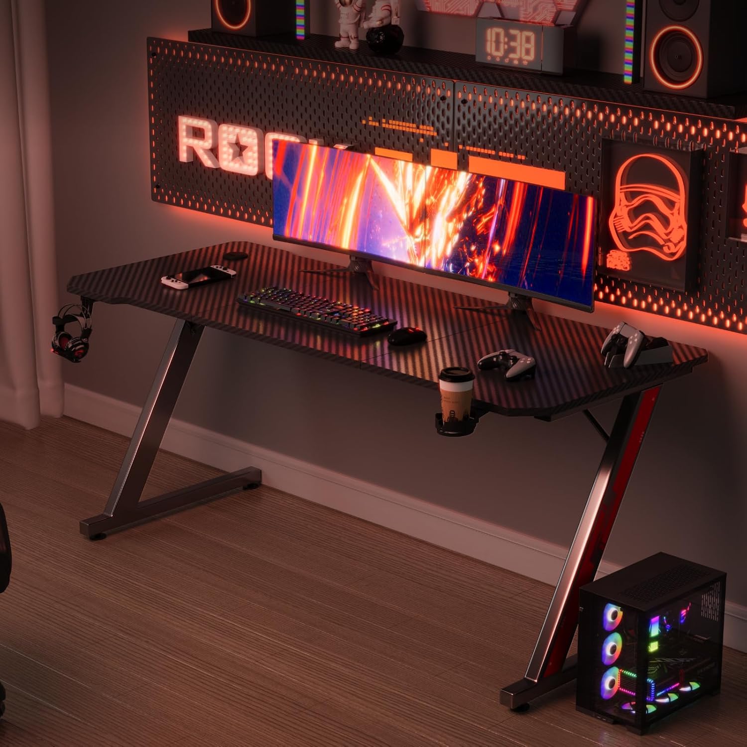 Thumbnail 1 de TRIUMPHKEY Mesa Gaming Z 140x60cm con Portavasos y Ganchos