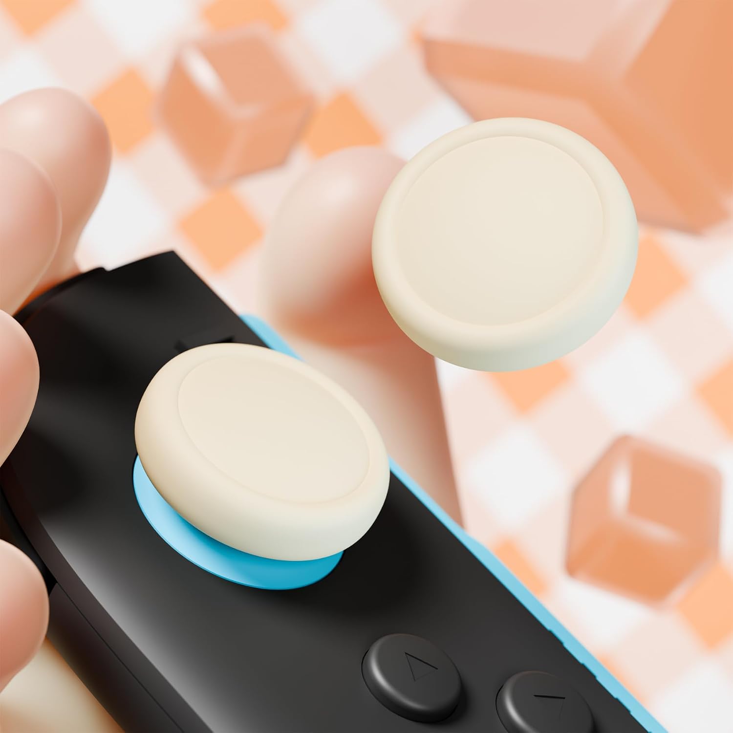 Detalle de PlayVital Thumb Grips for Nintendo Switch 2 (Joycon 2) – 4-Pack Silicone Caps in Antique Yellow