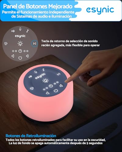 Detalle de eSynic Máquina de ruido blanco portátil para dormir con luz nocturna y 30 sonidos