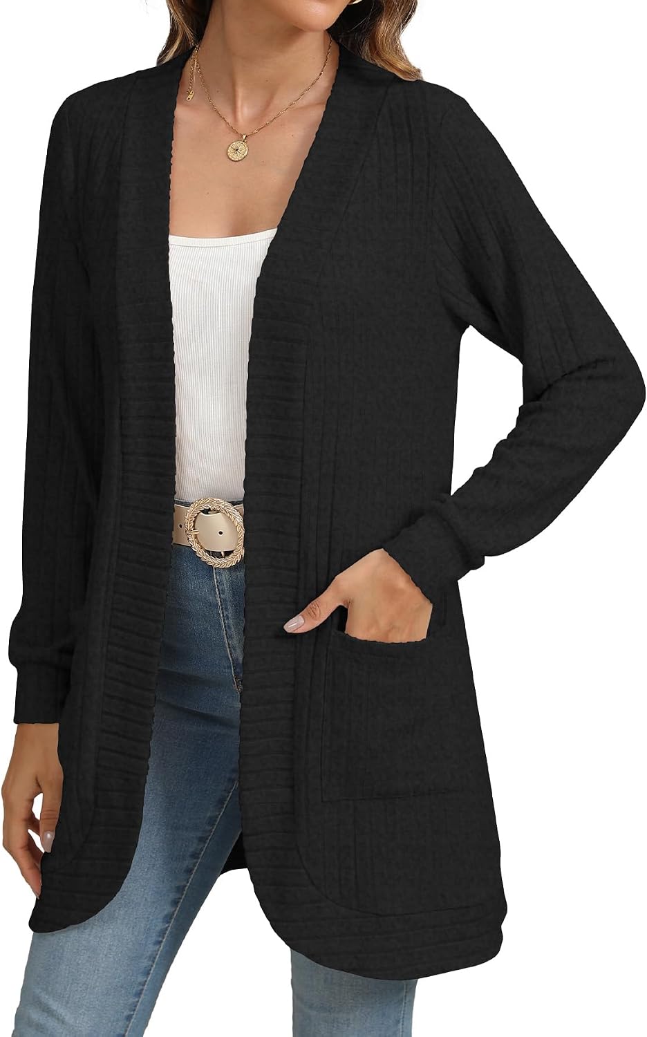 Detalle de YSYOKOW Long Sleeve Open Front Cardigan 5 Sizes