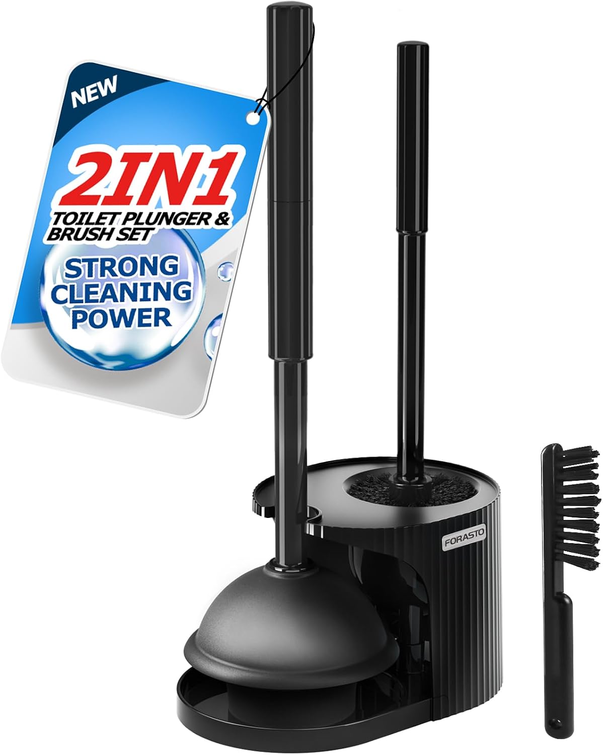 Detalle de FORASTO 54252-32 Toilet Plunger and Brush Set with Groove Brush, Deep Black
