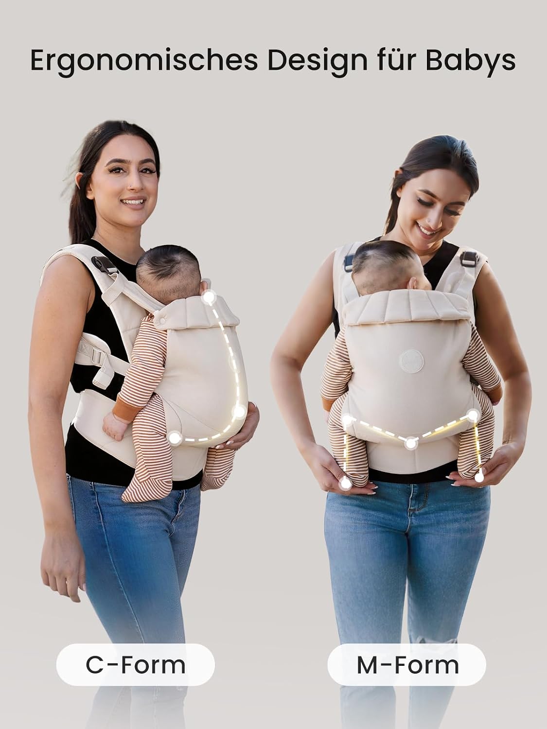 Thumbnail 4 de Grownsy Babytrage mit Ein-Klick-Schnalle und Kopfstütze (3–20 kg), ergonomisch & leicht – Cremeweiß