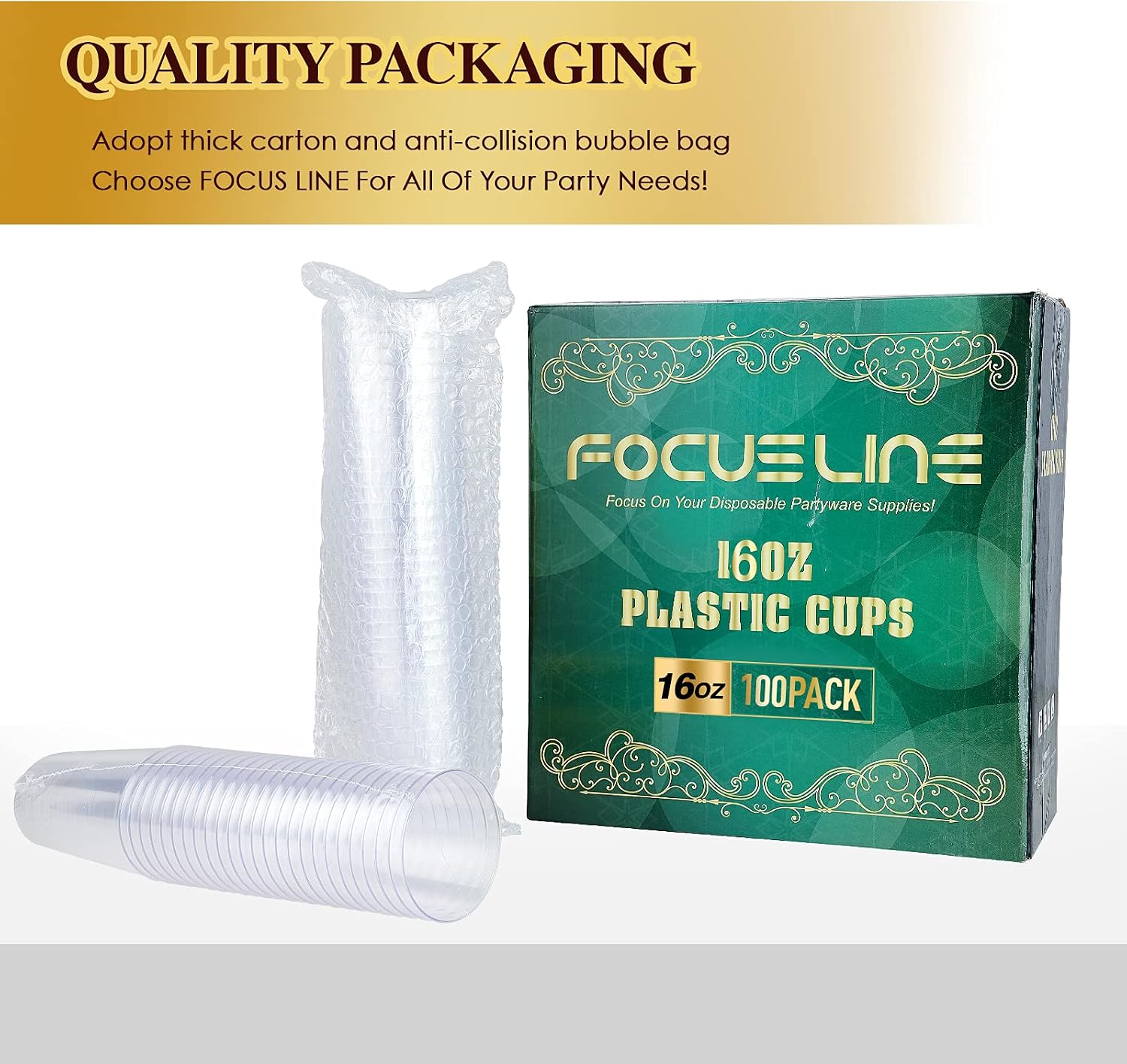 Thumbnail 5 de FOCUSLINE 100 Pack 16 oz Clear Plastic Cups
