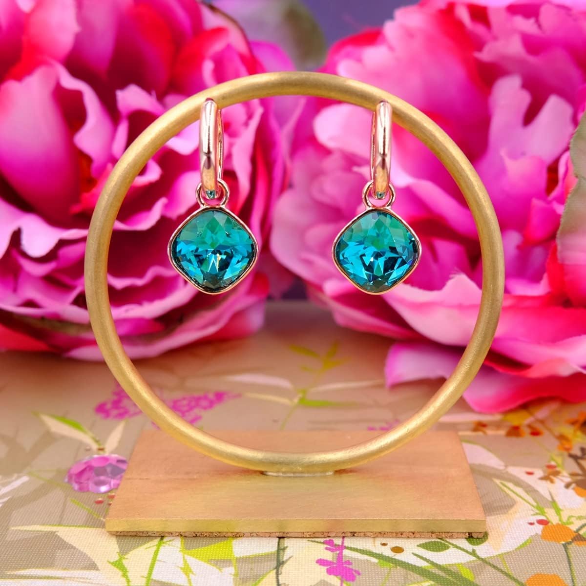 Thumbnail 4 de Rosegold Creolen Charm Anhänger – 925 Sterling Silber, Markenkristalle, Indicolite, gefertigt in Deutschland