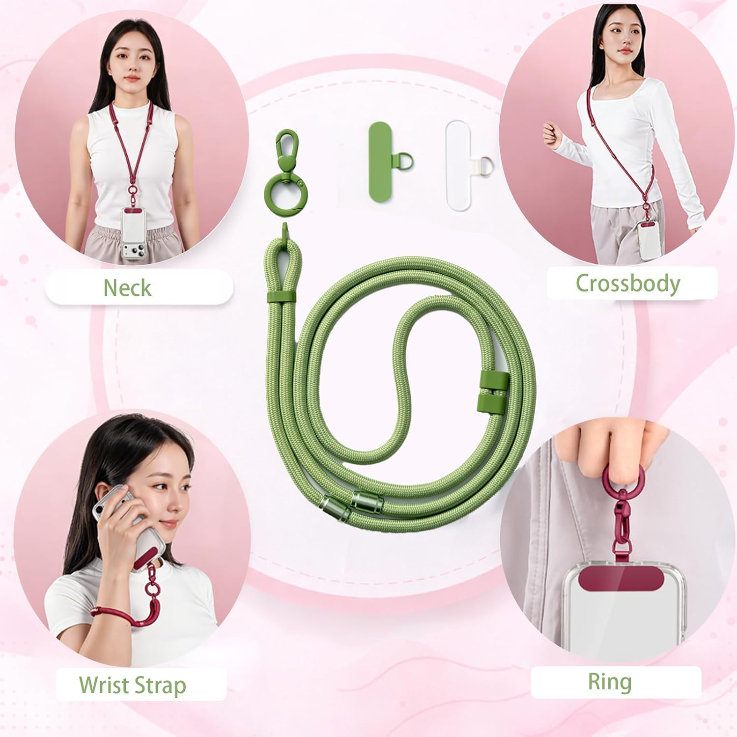 Detalle de MORSUNBELA Handykette Universal 4-in-1 – verstellbares Umhängesystem für Smartphone-Hüllen