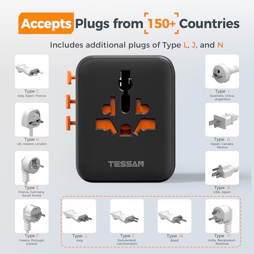 Thumbnail 6 de TESSAN Universal Travel Adapter: 6-in-1 with 2 USB A and 3 USB C (Worldwide)