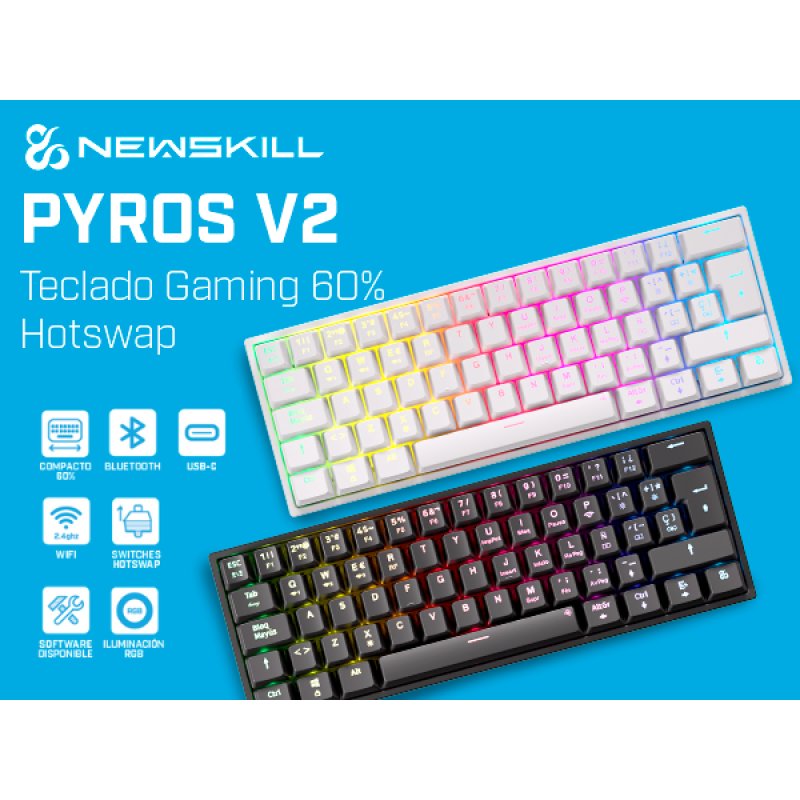 Detalle 2 de Newskill Pyros V2: Teclado Gaming Inalámbrico Mecánico 60% Hotswap Blanco