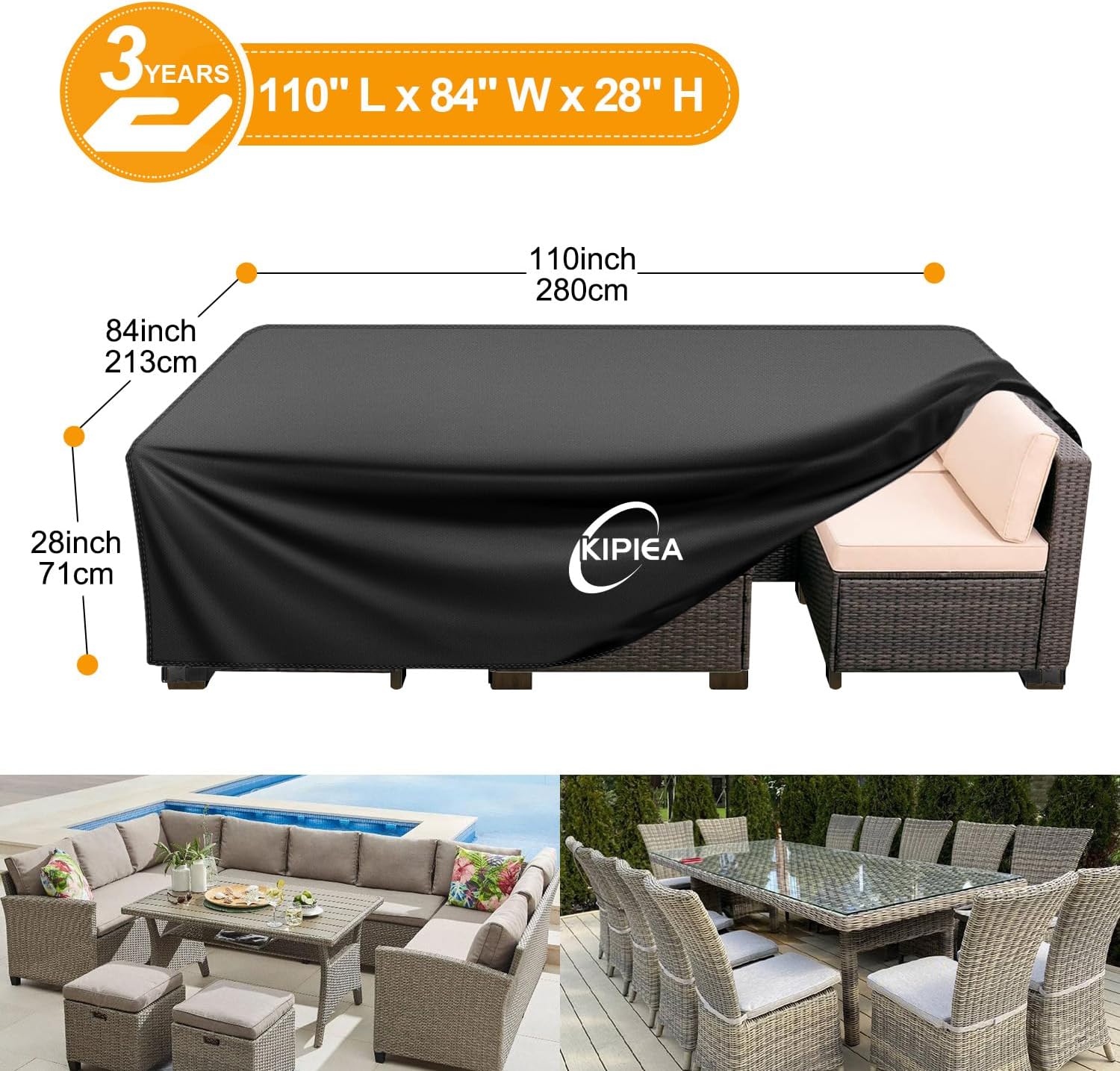 Detalle 2 de Kipiea Rectangular Patio Furniture Cover, 420D Oxford Fabric, 110" x 84" x 28