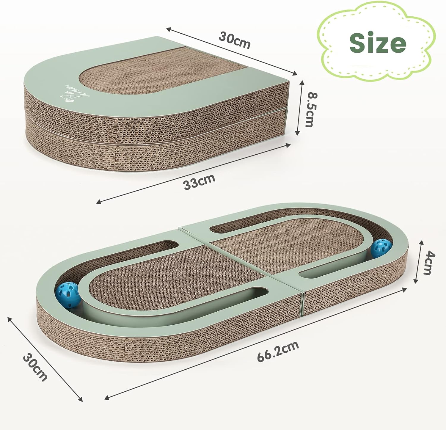 Thumbnail 3 de PETTOM Kratzbrett für Katzen mit Trackball (66 × 30 cm) – doppelseitige Kratzpappe, faltbar