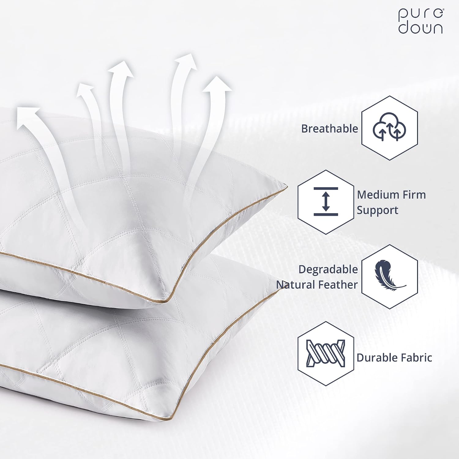 Thumbnail 3 de puredown Goose Feather and Down King Pillows, Cotton Cover, Pack of 2