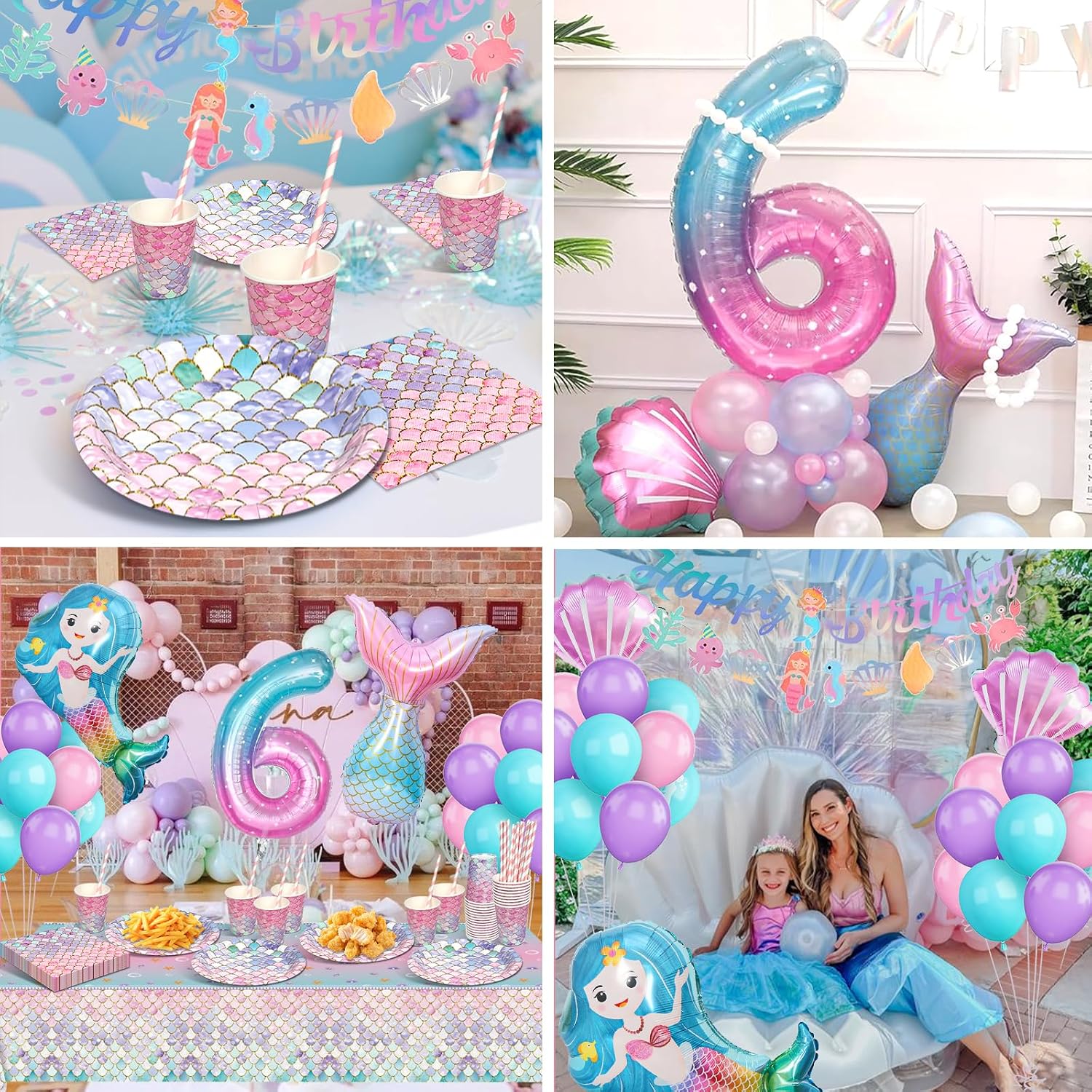 Thumbnail 6 de Meerjungfrau Partygeschirr Set Kindergeburtstag 6 Jahre đ