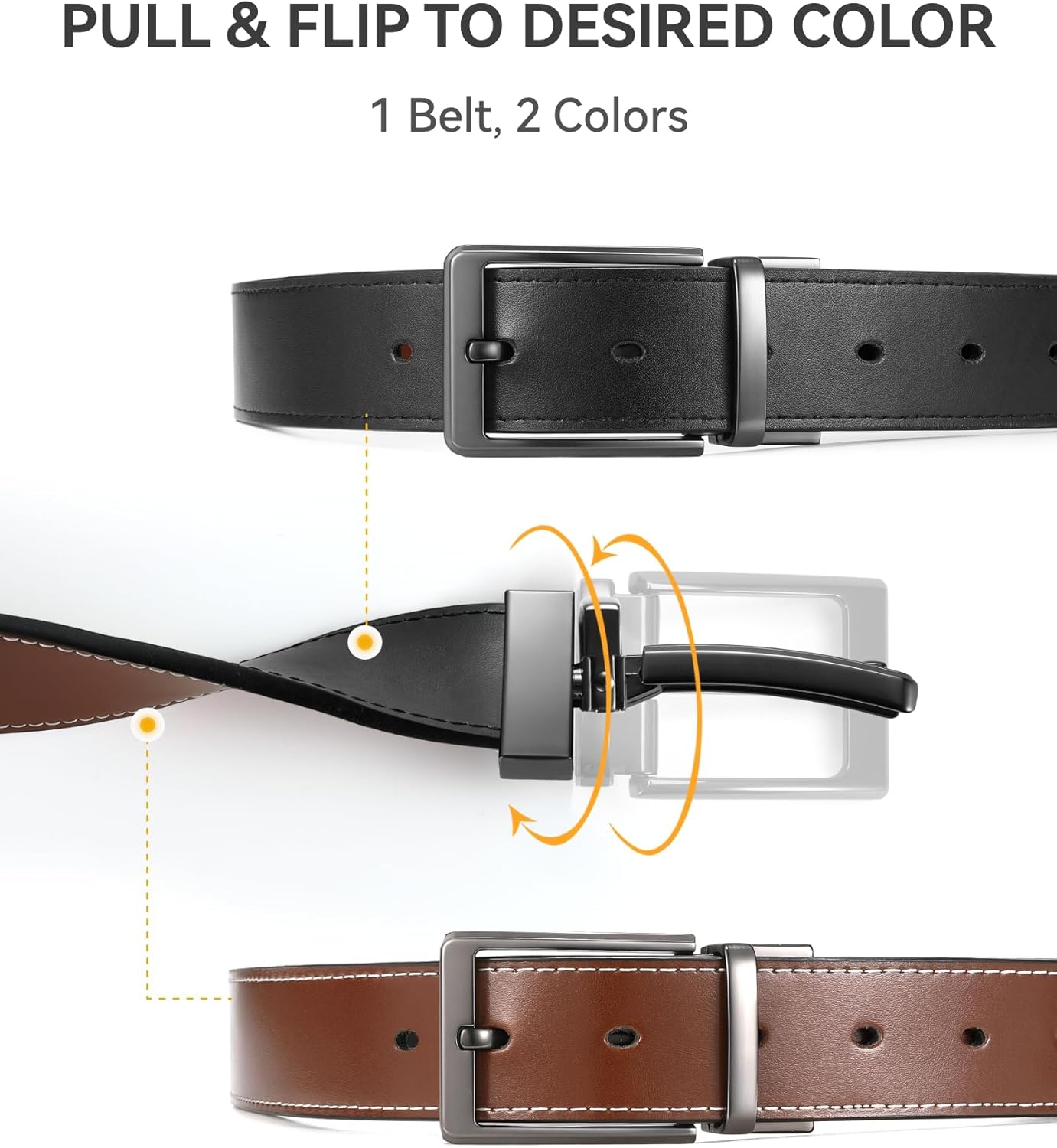Detalle 2 de Mens reversible leather belt 1 3/8 inch