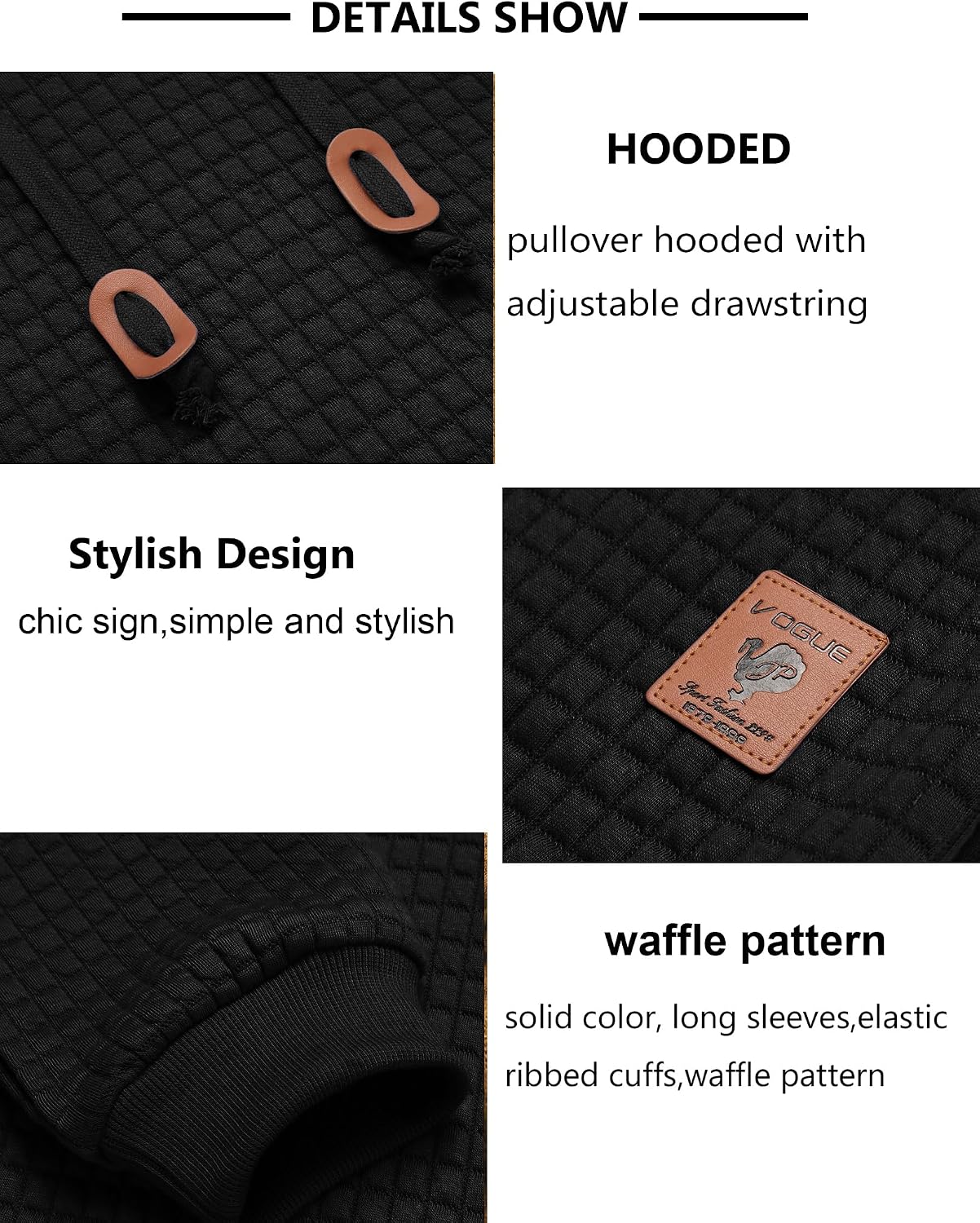 Thumbnail 3 de COOFANDY Waffle Knit Hooded Sweatshirt Pullover