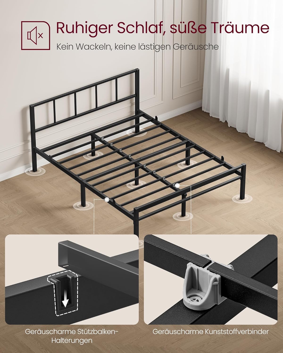 Thumbnail 3 de VASAGLE Doppelbettgestell 140 x 200 cm – stabiles Metallbettgestell mit Lattenrost, 500 kg Tragfähigkeit, 28 cm Bodenfreiheit